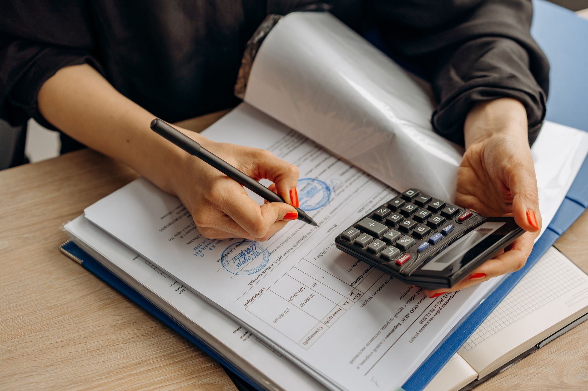 Close-up view of business tax filing paperwork